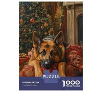 Puzzle De 1000 Pièces pour Adolescents German Shepherd Christmas Portrait Holiday Dog Wall Art Puzzle Anti-Stress, Amusant Et Original, Cadeau Unique pour Un Anniversaire Ou Noël 70x50cm/1000pcs