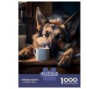 Puzzle De 1000 Pièces pour Adolescents German Shepherd Dog Coffee Puzzle pour Adultes Jeu Manuel Défi Difficile Est Idéal comme Cadeau 70x50cm/1000pcs