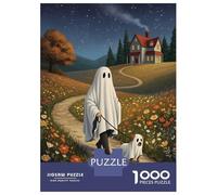 Puzzle De 1000 Pièces pour Adolescents Ghost and Dog Walking on Path Puzzle pour Adultes Jeux Relaxants Assemblage De Motifs Cadeaux d'anniversaire Et Cadeaux Uniques 70x50cm/1000pcs