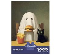 Puzzle De 1000 Pièces pour Adolescents Ghost, Cat, Burger, and Fries Painting Puzzle pour Adultes - Jouet Anti-Stress - Améliore La Mémoire - Défi Éducatif 70x50cm/1000pcs