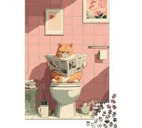Puzzle De 1000 Pièces pour Adolescents Ginger Cat Reading Newspaper Puzzle Adulte Jeu Familial Analyse Et Logique Cadeaux d'anniversaire Et Cadeaux Uniques 52x38cm/1000pcs