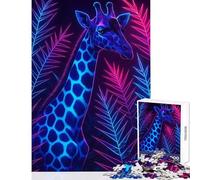 Puzzle de 1000 pièces pour Adolescents Girafe néon dans Un décor Tropical Décoration intérieure Jouet Jeu Pratique et Anti-Stress Dimensions 38x52cm