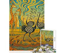 Puzzle de 1000 pièces pour Adolescents girafes et autruches dans Un Paysage Africain Jeux relaxants activités familiales Jouets Anti-Stress renforce l'amour Entre Les Couples (38x26cm)