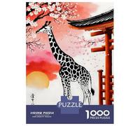 Puzzle De 1000 Pièces pour Adolescents Giraffe Japan Painting Puzzles pour Adultes Jeux De Détente Vacances À La Maison Passer Le Temps Défi À Compléter 52x38cm/1000pcs