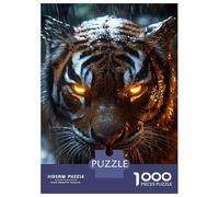 Puzzle De 1000 Pièces Pour Adolescents Glowing-Eyed Tiger in The Rain Puzzles Pour Adultes Vacances À La Maison Pour Se Divertir Interaction Parent-enfant Soirée Jeux Et Divertissement En Famille 38x2