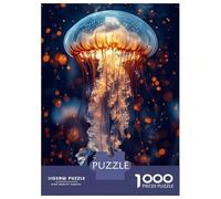 Puzzle De 1000 Pièces pour Adolescents Glowing Jellyfish in Dark Water Puzzle Adulte Jeu Manuel D'assemblage De Motifs Idéal comme Cadeau 52x38cm/1000pcs