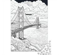 Puzzle De 1000 Pièces pour Adolescents Golden Gate Bridge Coloring Book Puzzle Anti-Stress, Amusant Et Original, Cadeau Unique pour Un Anniversaire Ou Noël 70x50cm/1000pcs