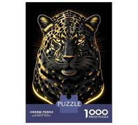 Puzzle De 1000 Pièces pour Adolescents Golden Leopard Portrait on Black Background Puzzle pour Adolescents Activités Familiales Interaction Parent-Enfant Cadeaux pour Amis Et Famille 70x50cm/1000pcs