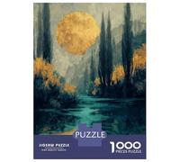 Puzzle De 1000 Pièces Pour Adolescents Golden Moon Over Tranquil River Landscape Painting Puzzle Pour Adolescents Activités Familiales Interaction Parent-enfant Cadeaux Pour Amis Et Famille 52x38cm/10