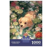 Puzzle De 1000 Pièces pour Adolescents Golden Retriever in Lily Pond Puzzle Adulte Jeu Manuel D'assemblage De Motifs Idéal comme Cadeau 38x26cm/1000pcs