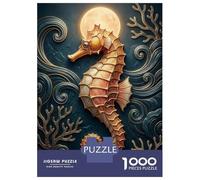 Puzzle De 1000 Pièces pour Adolescents Golden Seahorse Under The Moon Puzzle Jeu Manuel Difficile Difficile Cadeaux pour Les Amis Et La Famille 70x50cm/1000pcs