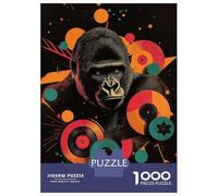 Puzzle De 1000 Pièces pour Adolescents Gorilla with Records Digital Art Gorilla Urban Jungle Casse-tête pour Adultes, Jeu De Réflexion, Une Œuvre d'art, Cadeau pour Les Amis Et La Famille 52x38cm/100