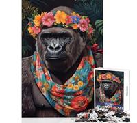 Puzzle de 1000 pièces pour Adolescents Gorille avec Bandeau Fleuri Puzzle de 1000 pièces Impossible œuvre d'art Cadeau éducatif et éducatif (38x26cm)