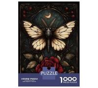Puzzle De 1000 Pièces pour Adolescents Gothic Moth and Rose Puzzles pour Adultes Jeux De Détente Vacances À La Maison Passer Le Temps Défi À Compléter 70x50cm/1000pcs