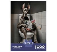 Puzzle De 1000 Pièces pour Adolescents Great Dane Reading on Toilet Puzzles pour Adolescents - Défi Difficile - Chaque Pièce Est Unique - Jouets Éducatifs 38x26cm/1000pcs