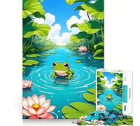 Puzzle de 1000 pièces pour Adolescents Grenouille de Dessin animé dans Un étang de nénuphars Jeu d'assemblage précis Défi Mental Jouet pour Un Moment de Calme et de Divertissement Scène de Noël