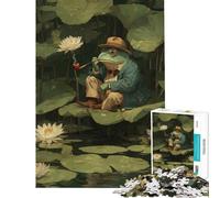 Puzzle de 1000 pièces pour Adolescents Grenouille élégante fumant la Pipe dans Un étang aux nénuphars Jouet addictif pour cultiver la Patience Casse-tête décoration Parfaite Cadeau Amusant (50x75cm)
