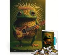 Puzzle de 1000 pièces pour Adolescents Grenouille Jouant du ukulélé sur Un nénuphar, décoration Murale, pour s'amuser en Famille, renforcer Les Liens Amoureux 50x75cm