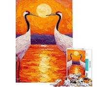 Puzzle de 1000 pièces pour Adolescents Grues au Coucher du Soleil Jeu de Puzzle pour Adolescents Décoration Murale Course de Vitesse Manuelle Aide à l'exercice cérébral (Dimensions 50x75cm)