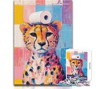 Puzzle de 1000 pièces pour Adolescents Guépard avec Papier Toilette Jeu éducatif Impossible à Apprendre Cadeau d'anniversaire (Taille 38x26cm)