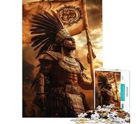 Puzzle de 1000 pièces pour Adolescents Guerrier aztèque avec Drapeau Un défi à relever Une décoration Parfaite Un Jeu Relaxant à partir de 14 Ans (38x52cm)