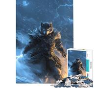 Puzzle de 1000 pièces pour Adolescents Guerrier Loup avec Éclair Aide à l'exercice cérébral Jeu d'assemblage de Motifs Décoration Murale pour Les 14 Ans et Plus 38x52cm