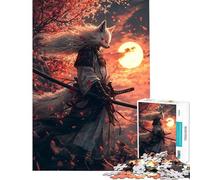 Puzzle de 1000 pièces pour Adolescents Guerrier samouraï Renard dans des Fleurs de Cerisier Puzzle pour Adultes Jeux relaxants Assemblage de Motifs activités Amusantes à Faire à la Maison 38x26cm