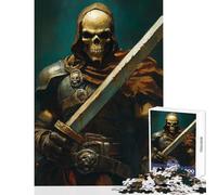 Puzzle de 1000 pièces pour Adolescents-Guerrier Squelette avec épée-Jeu de Construction-Cadeau de Père Noël Secret-Jeu en Famille avec Poster et fiche de Questions Assortis (38x26cm)