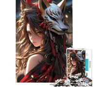 Puzzle de 1000 pièces pour Adolescents Guerrière samouraï Anime avec Masque de Kitsune Jeu Relaxant et addictif pour cultiver la Patience Défi Stimulant (Dimensions 50x75cm)