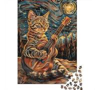 Puzzle De 1000 Pièces pour Adolescents Guitar Playing Cat Art Print-9 Puzzle Adulte Jeu Familial Analyse Et Logique Cadeaux d'anniversaire Et Cadeaux Uniques 38x26cm/1000pcs
