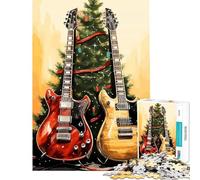 Puzzle de 1000 pièces pour Adolescents Guitare Sapin de Noël enneigé décoration Parfaite pour Un Anniversaire ou Noël Jeu Manuel à partir de 14 Ans 38x52cm