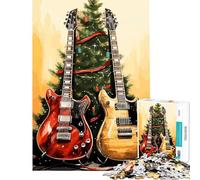 Puzzle de 1000 pièces pour Adolescents Guitare Sapin de Noël enneigé Difficile et Stimulant décoration intérieure Jeux relaxants pour Les 14 Ans et Plus 50x75cm