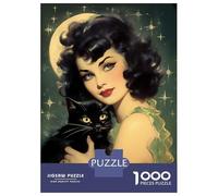 Puzzle De 1000 Pièces pour Adolescents Halloween Black Cat Witch Puzzles pour Adultes Jeux Relaxants Découpe De Précision Cadeaux De Noël Et d'anniversaire 52x38cm/1000pcs