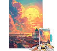 Puzzle de 1000 pièces pour Adolescents Helsinki Finlande Coucher de Soleil Activités Amusantes à la Maison Jeu éducatif Difficile et Stimulant pour Les 14 Ans et Plus (38x52cm)