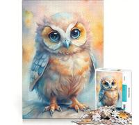 Puzzle de 1000 pièces pour Adolescents Hibou Aquarelle aux Grands Yeux Bleus Jeu éducatif Difficile Cadeau d'anniversaire ou de Voyage 50x75cm