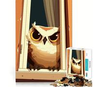 Puzzle de 1000 pièces pour Adolescents Hibou de Dessin animé regardant par la fenêtre Jeu d'assemblage précis Défi Mental Jouet pour Un Moment de Calme et de Divertissement Scène de Noël (38x26cm)