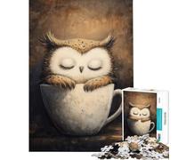 Puzzle de 1000 pièces pour Adolescents Hibou endormi dans Une Tasse de café idéal pour Un Anniversaire ou Noël Une œuvre d'art Un Jeu Relaxant à partir de 14 Ans (50x75cm)
