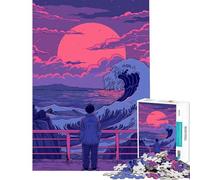 Puzzle de 1000 pièces pour Adolescents Homme contemplant Une Vague géante Jeu de détente Jouet intellectuel Cadeau pour Femmes et Hommes Une œuvre d'art (Dimensions 38x52cm)