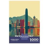 Puzzle De 1000 Pièces pour Adolescents Hong Kong Cityscape Reflection Art Puzzle pour Adultes Jouets Anti-Stress Cadeau d'anniversaire Cadeaux De Noël 70x50cm/1000pcs
