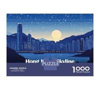 Puzzle De 1000 Pièces pour Adolescents Hong Kong Skyline at Night Puzzle pour Adolescents Activités Familiales Interaction Parent-Enfant Cadeaux pour Amis Et Famille 52x38cm/1000pcs