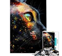 Puzzle de 1000 pièces pour Adolescents œil de Chat Sphynx avec éclaboussures colorées Puzzle pour Adultes Jeu de réflexion Une œuvre d'art Cadeau de Noël ou d'anniversaire (Taille 38x26cm)