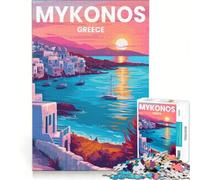 Puzzle de 1000 pièces pour Adolescents île de Mykonos Jeu de Construction améliore la mémoire avec Poster et fiche de Questions-réponses Assortis 38x52cm