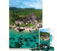 Puzzle de 1000 pièces pour Adolescents, île Tropicale, Plage des Seychelles, découpe Nette, Jeu cognitif, Cadeau pour des Moments de détente, décoration de Noël (38x26cm)