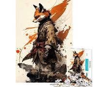 Puzzle de 1000 pièces pour Adolescents Illustration Aquarelle d'un Renard samouraï Jeu éducatif Cadeau d'anniversaire pour Toute la Famille (Dimensions 38x52cm)