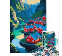 Puzzle de 1000 pièces pour Adolescents Illustration colorée d'un Village de Fjord Jeu éducatif Cadeau Artistique Découpe de précision (Dimensions 50x75cm)