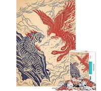 Puzzle de 1000 pièces pour Adolescents Illustration de Confrontation Entre Un Tigre et Un phénix Jeu de Puzzle Relaxant pour Adultes Défi Difficile Cadeau de Noël ou d'anniversaire (38x26cm)