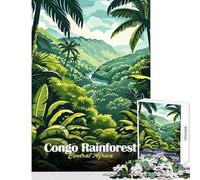 Puzzle de 1000 pièces pour Adolescents Illustration de la forêt Tropicale du Congo en Afrique Centrale Jeu éducatif Décoration intérieure Jouets Entraînez Votre Cerveau et Votre dextérité (38x26cm)