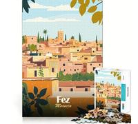 Puzzle de 1000 pièces pour Adolescents Illustration de la Ville de Fès,Maroc Design Finement découpé Jeu de réflexion Cadeau Relaxant et Amusant pour Un Anniversaire (38x52cm)