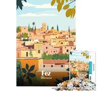 Puzzle de 1000 pièces pour Adolescents Illustration de la Ville de Fès Maroc Jeu Manuel captivant pour développer la Patience Cadeau Artistique et éducatif (Dimensions 75x50cm)
