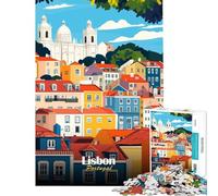 Puzzle de 1000 pièces pour Adolescents Illustration de la Ville de Lisbonne Difficile et Stimulant Une œuvre d'art Jeu Amusant Convient aux Personnes de 14 Ans et Plus 50x75cm